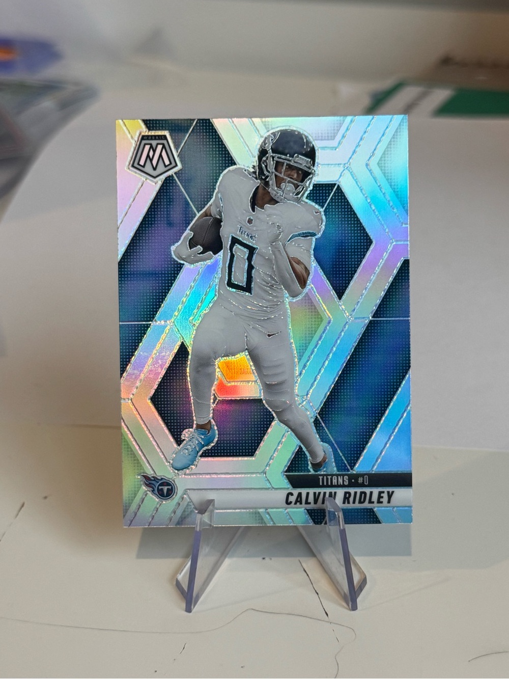 2025 Calvin Ridley Panini Mosaic Silver Prizm Card.